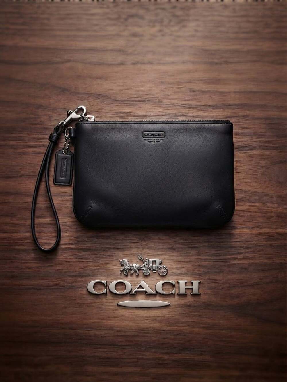Coach Vintage  Leather Wristlet Black Handbag